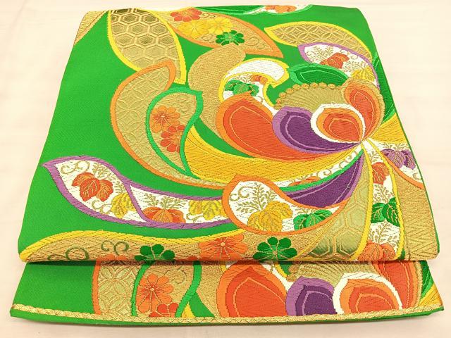 平和屋着物◎六通柄袋帯　唐織　乱菊　金糸　正絹　逸品　BAAW7125qw