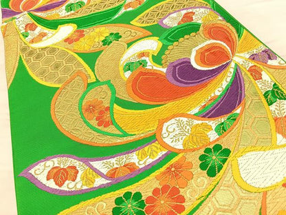平和屋着物◎六通柄袋帯　唐織　乱菊　金糸　正絹　逸品　BAAW7125qw
