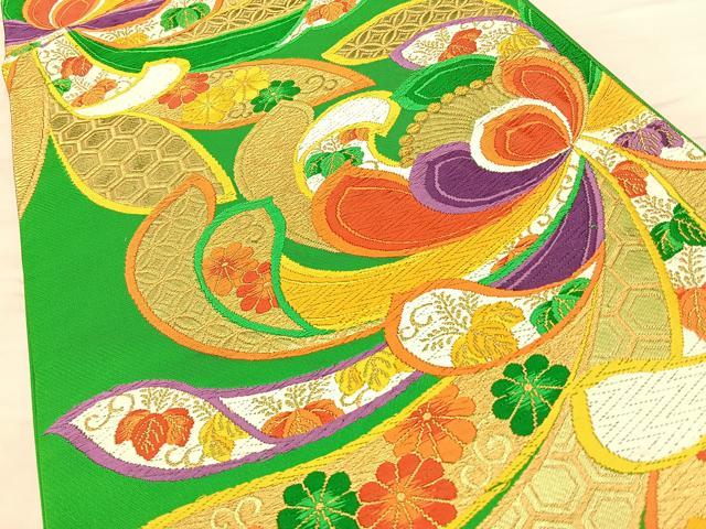 平和屋着物◎六通柄袋帯　唐織　乱菊　金糸　正絹　逸品　BAAW7125qw