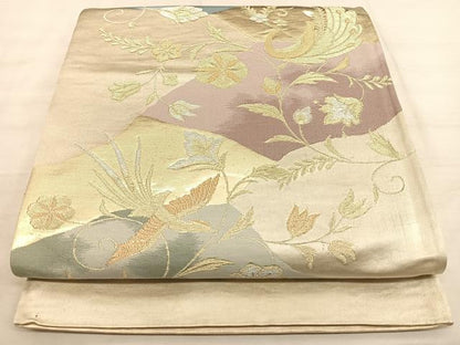 平和屋着物◎六通柄袋帯 花鳥文 金銀糸 正絹 逸品 BAAW7130qw