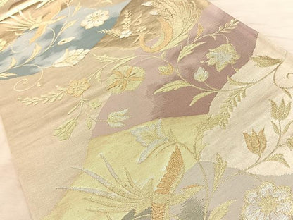 平和屋着物◎六通柄袋帯 花鳥文 金銀糸 正絹 逸品 BAAW7130qw