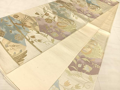 平和屋着物◎六通柄袋帯 花鳥文 金銀糸 正絹 逸品 BAAW7130qw