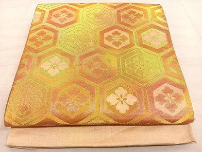 平和屋着物◎六通柄袋帯　亀甲花文　金糸　正絹　逸品　BAAW7131qw