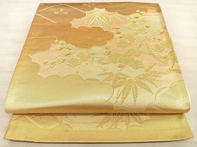 平和屋着物◎六通柄袋帯　雲取り笹梅文　金糸　正絹　逸品　BAAW7135qw