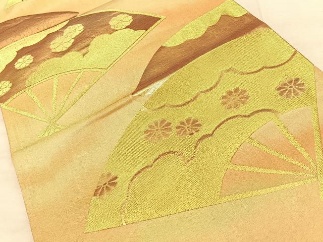 平和屋着物◎六通柄袋帯　扇面花文　金糸　正絹　逸品　BAAW7137qw