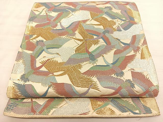 平和屋着物◎六通柄袋帯　飛鶴文　金銀糸　正絹　逸品　BAAW7141qw