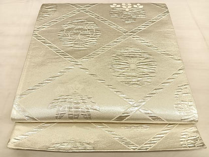 平和屋着物◎六通柄袋帯　菱草花文　銀糸　正絹　逸品　BAAW7142qw