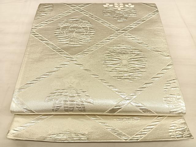 平和屋着物◎六通柄袋帯　菱草花文　銀糸　正絹　逸品　BAAW7142qw