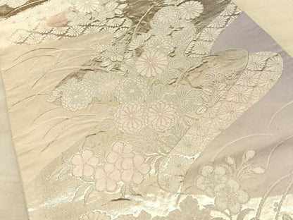 平和屋着物◎六通柄袋帯　霞草花文　銀糸　正絹　逸品　BAAW7144qw
