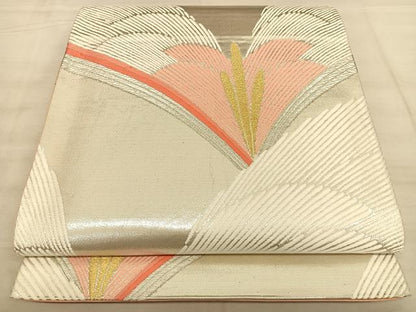 平和屋着物◎六通柄袋帯　唐織　流線若松　金銀糸　正絹　逸品　BAAW7145qw