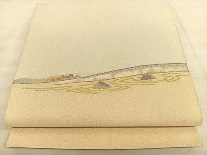 平和屋着物◎太鼓柄袋帯　綴れ　龍安寿石庭　金糸　正絹　逸品　BAAW7146qw