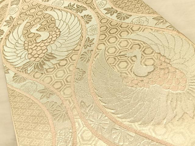 平和屋着物◎六通柄袋帯　立涌飛鶴文　銀糸　正絹　逸品　BAAW7151qw