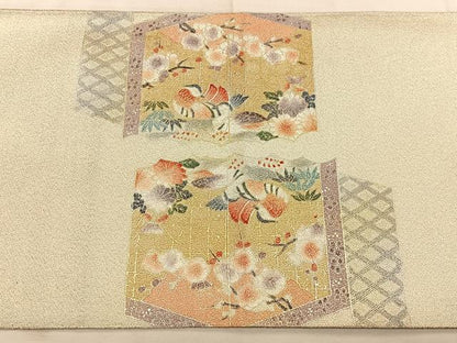 平和屋着物◎太鼓柄袋帯　綴れ　屏風花鳥文　金銀彩　正絹　逸品　BAAW7153qw