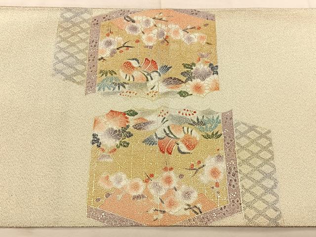 平和屋着物◎太鼓柄袋帯　綴れ　屏風花鳥文　金銀彩　正絹　逸品　BAAW7153qw