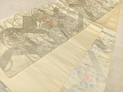 平和屋着物◎六通柄袋帯　唐織　錦絵巻物文　手先長尺織　銀糸　正絹　逸品　BAAW7155qw