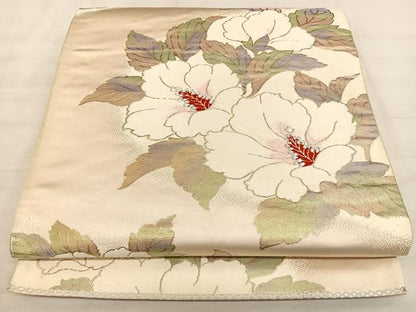 平和屋着物◎六通柄袋帯　唐織　牡丹　銀糸　正絹　逸品　BAAW7161qw