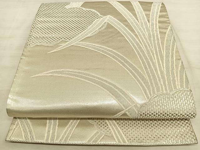 平和屋着物◎六通柄袋帯　唐織　雲取り草木文　銀糸　正絹　逸品　BAAW7163qw