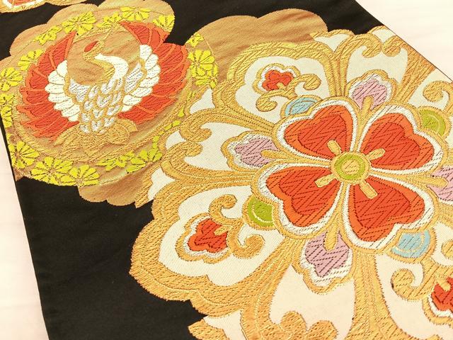 平和屋着物◎六通柄袋帯　唐織　正倉院花鳥文　黒地　金銀糸　正絹　逸品　BAAW7164qw
