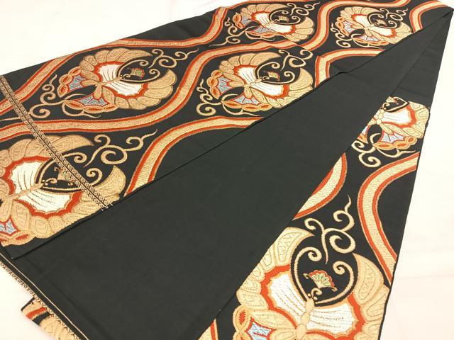 平和屋着物◎六通柄　本袋帯　唐織　立涌舞蝶文　黒地　金糸　正絹　逸品　BAAW7168qw