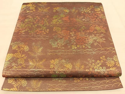 平和屋着物◎六通柄袋帯 草花文 金糸 引箔 正絹 逸品 BAAW7170qw