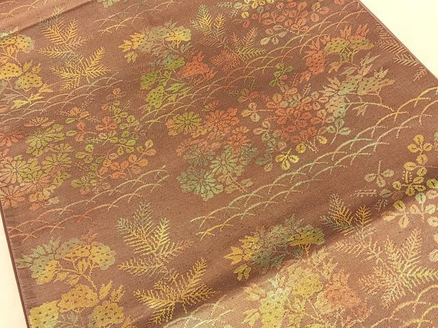 平和屋着物◎六通柄袋帯 草花文 金糸 引箔 正絹 逸品 BAAW7170qw