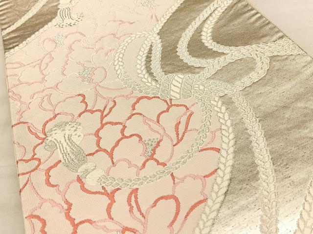 平和屋着物◎六通柄袋帯　唐織　結紐牡丹文　銀糸　正絹　逸品　BAAW7175qw