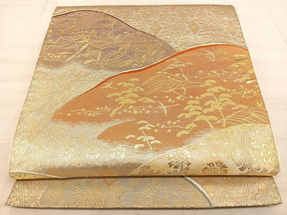 平和屋着物◎六通柄袋帯　唐織　遠山文　金糸　正絹　逸品　BAAW7186qw