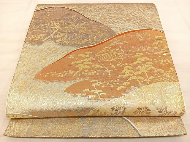 平和屋着物◎六通柄袋帯　唐織　遠山文　金糸　正絹　逸品　BAAW7186qw