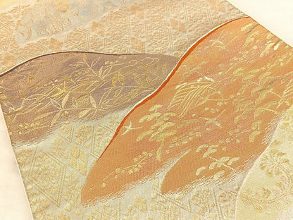 平和屋着物◎六通柄袋帯　唐織　遠山文　金糸　正絹　逸品　BAAW7186qw