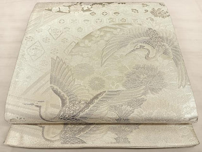 平和屋着物◎六通柄袋帯　900織佐賀錦　飛鶴吉祥文　銀糸　正絹　逸品　BAAW7189qw
