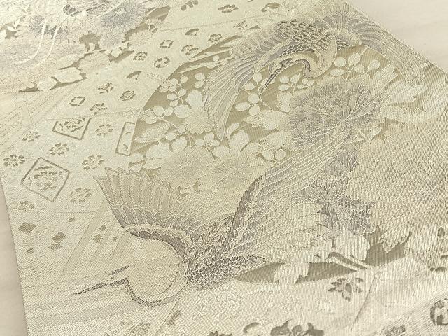 平和屋着物◎六通柄袋帯　900織佐賀錦　飛鶴吉祥文　銀糸　正絹　逸品　BAAW7189qw
