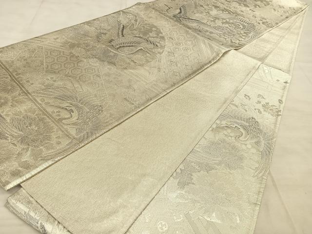 平和屋着物◎六通柄袋帯　900織佐賀錦　飛鶴吉祥文　銀糸　正絹　逸品　BAAW7189qw