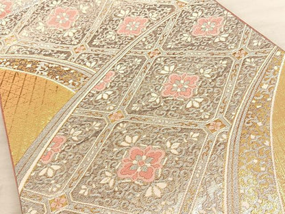 平和屋着物◎六通柄袋帯　唐織　正倉院天井文　金銀糸　正絹　逸品　BAAW7192qw