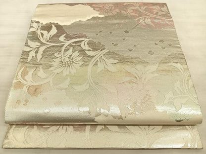 平和屋着物◎六通柄袋帯　道長更紗花文　銀糸　正絹　逸品　BAAW7193qw