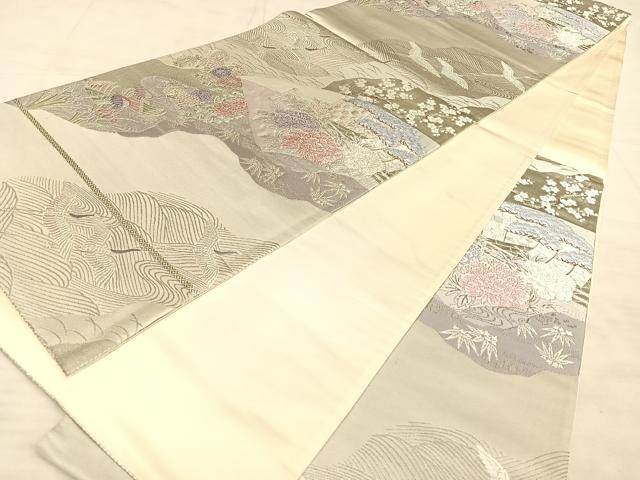平和屋着物◎六通柄袋帯　唐織　道長流水鶴文　プラチナ箔　正絹　逸品　BAAW7201qw