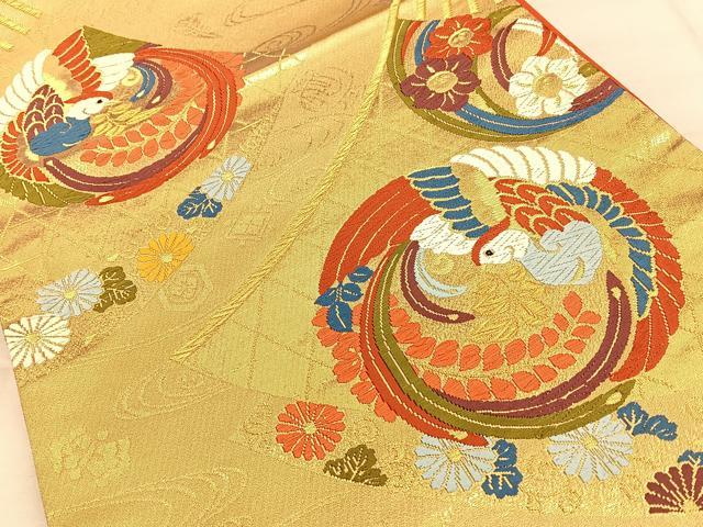 平和屋着物◎西陣　六通柄袋帯　唐織　松扇丸紋　金糸　正絹　逸品　BAAW7202qw
