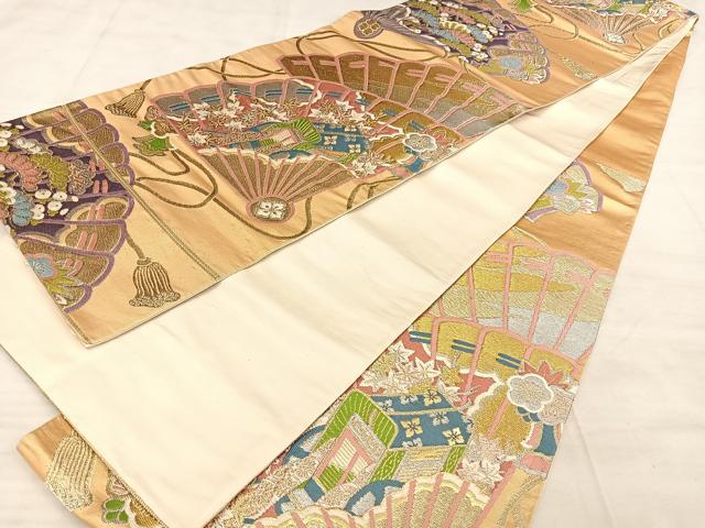 平和屋着物◎六通柄袋帯　唐織　檜扇御所車紋　金銀糸　正絹　逸品　BAAW7204qw