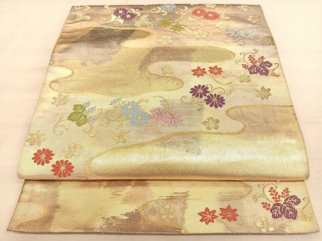 平和屋着物◎六通柄袋帯　霞草花文　金糸　正絹　逸品　BAAW7205qw