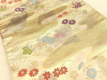 平和屋着物◎六通柄袋帯　霞草花文　金糸　正絹　逸品　BAAW7205qw