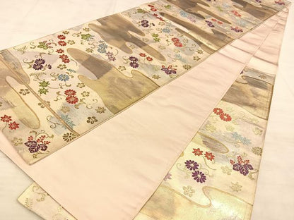 平和屋着物◎六通柄袋帯　霞草花文　金糸　正絹　逸品　BAAW7205qw