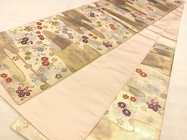 平和屋着物◎六通柄袋帯　霞草花文　金糸　正絹　逸品　BAAW7205qw