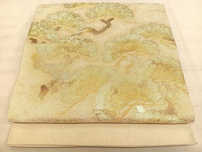平和屋着物◎太鼓柄袋帯　唐織　綴れ　枝松文　金糸　正絹　逸品　BAAW7206qw