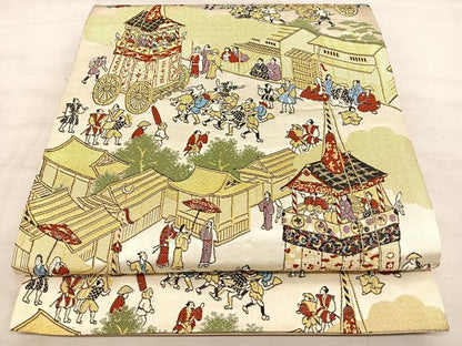 平和屋着物◎六通柄袋帯 唐織 洛中洛外図 金糸 正絹 逸品 BAAW7214qw