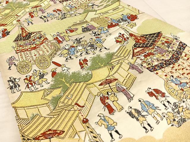 平和屋着物◎六通柄袋帯 唐織 洛中洛外図 金糸 正絹 逸品 BAAW7214qw