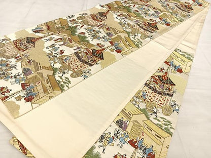 平和屋着物◎六通柄袋帯 唐織 洛中洛外図 金糸 正絹 逸品 BAAW7214qw