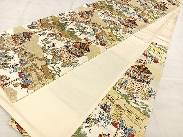 平和屋着物◎六通柄袋帯 唐織 洛中洛外図 金糸 正絹 逸品 BAAW7214qw
