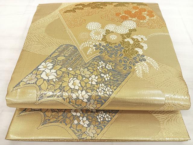 平和屋着物◎佐賀錦 六通柄袋帯 唐織 冊子花文 金糸 正絹 逸品 BAAW7220qw