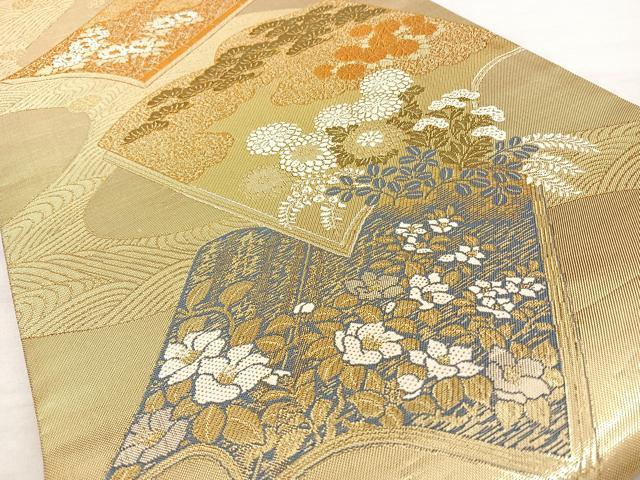 平和屋着物◎佐賀錦 六通柄袋帯 唐織 冊子花文 金糸 正絹 逸品 BAAW7220qw