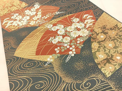 平和屋着物◎六通柄袋帯　唐織　地紙重ね花文　金銀糸　正絹　逸品　BAAW7221qw