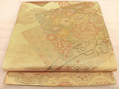平和屋着物◎九百佐賀錦 六通柄袋帯 七彩牡丹文 金糸 正絹 逸品 BAAW7222qw